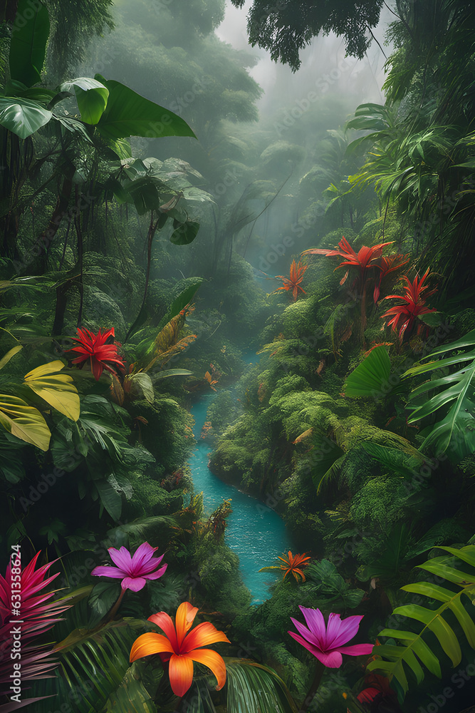 Fototapeta premium a magical jungle where natures wonders come alive on a rainy