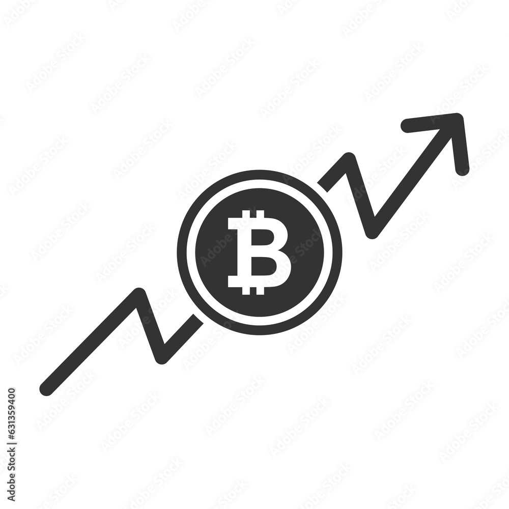 Vector illustration of bitcoin increase icon in dark color and transparent background(PNG). Vector illustration of bitcoin increase icon in dark color and transparent background(PNG).