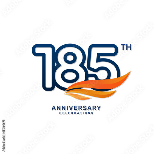 185th anniversary logo in a simple and luxurious style with blue numbers and orange wings  vector template