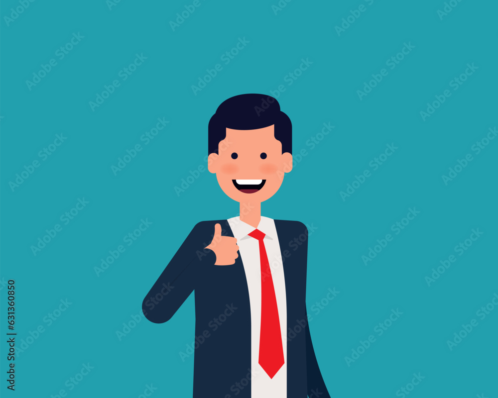 Happy man shows thumb up. Gesture concept. Vector illustration in cartoon design Happy man shows thumb up. Gesture concept. Vector illustration in cartoon design