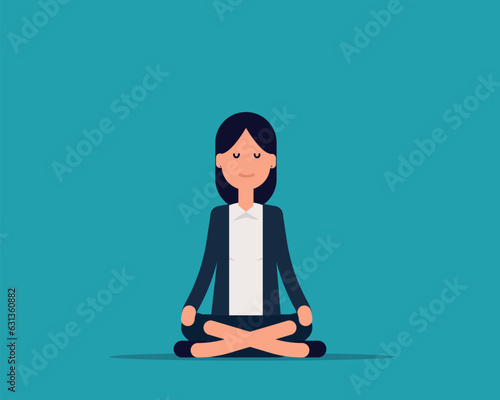 Meditating man before work. Keep calm concept, Vector illustration in cartoon design.
