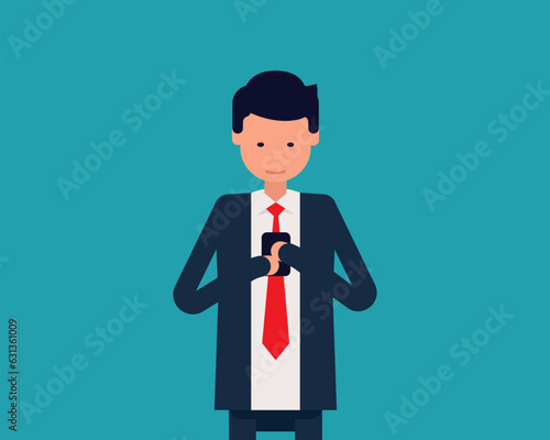 Young person uses a smartphone, Internet addiction concept, Vector illustration in cartoon design.