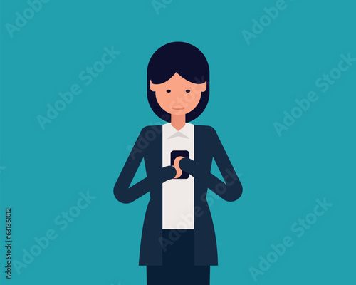 Young person uses a smartphone, Internet addiction concept, Vector illustration in cartoon design.