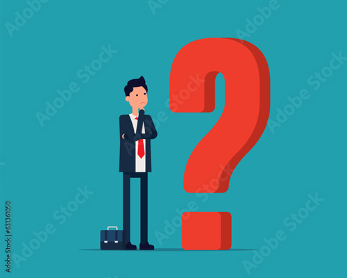 Man puzzled and contemplating, Thinking and Questions concept, Vector illustraiton in cartoon desing