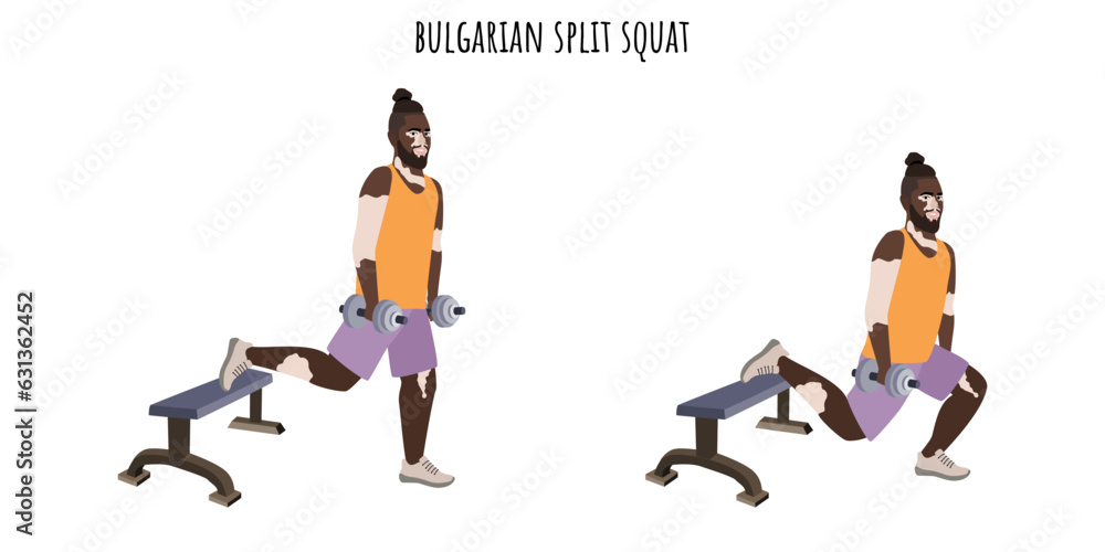 Man with vitiligo doing bulgarian split squat