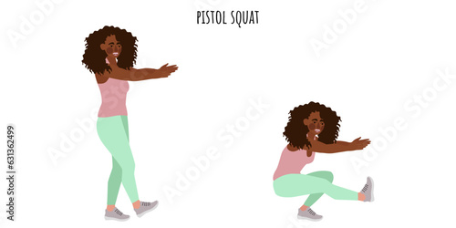 Young woman doing pistol squat exercise
