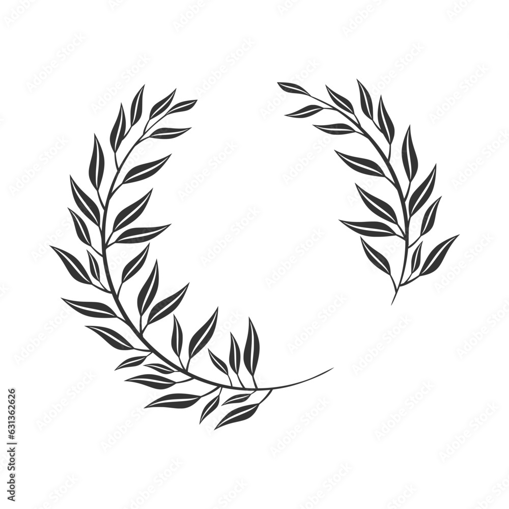 Hand drawn wreath circular vector art black and white Hand drawn wreath circular vector art black and white