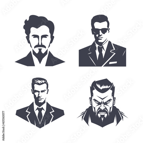 Sillhouette style men's hairstyles, logo templates. Icon set vector illustration