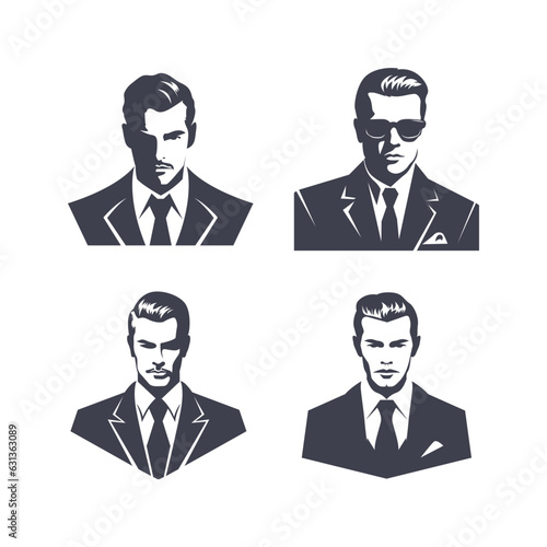 Sillhouette style men's hairstyles, logo templates. Icon set vector illustration
