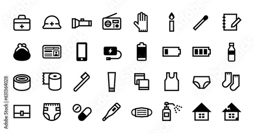 避難用防災グッズのベクターアイコンセット