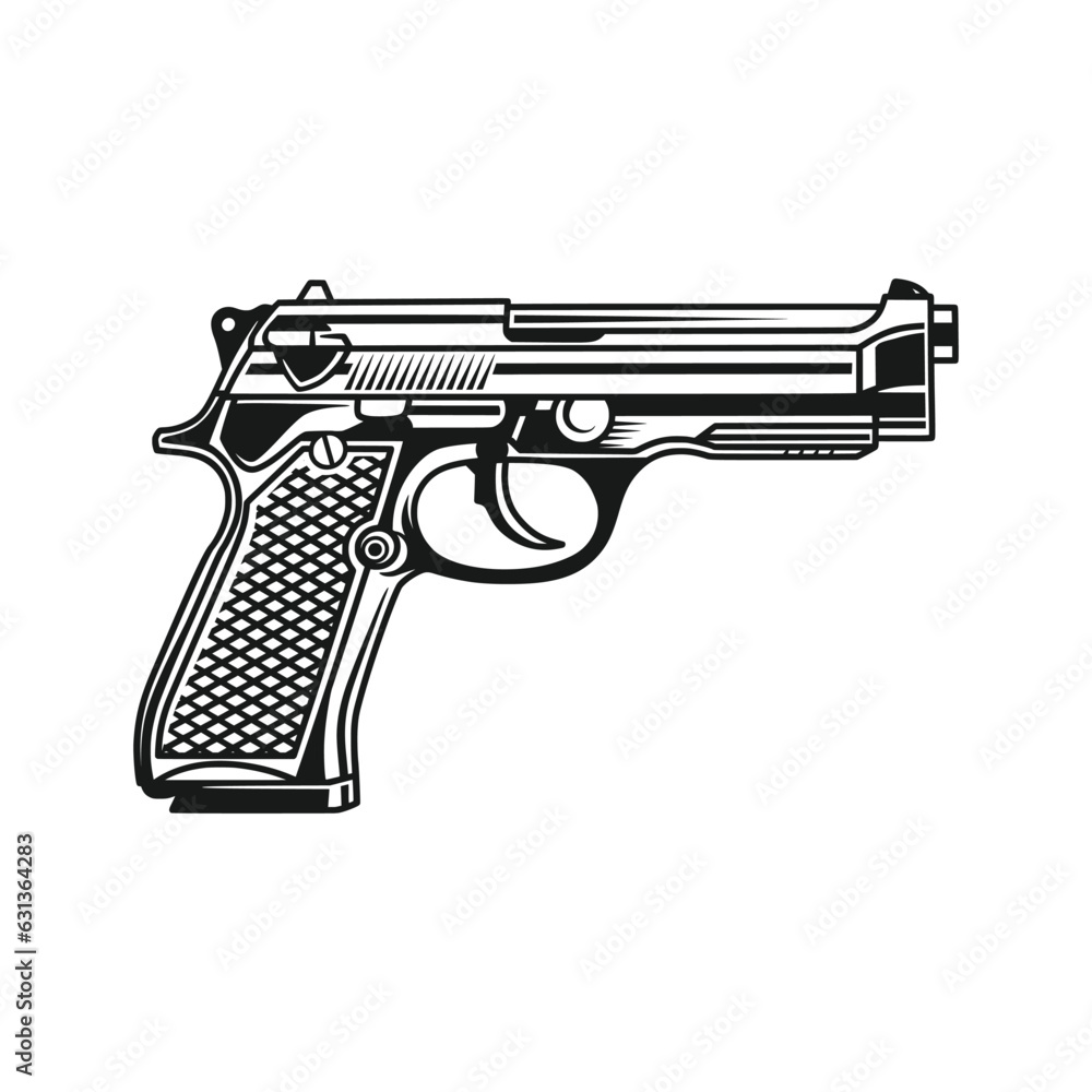 Handgun pistol vector illustration hand drawn
