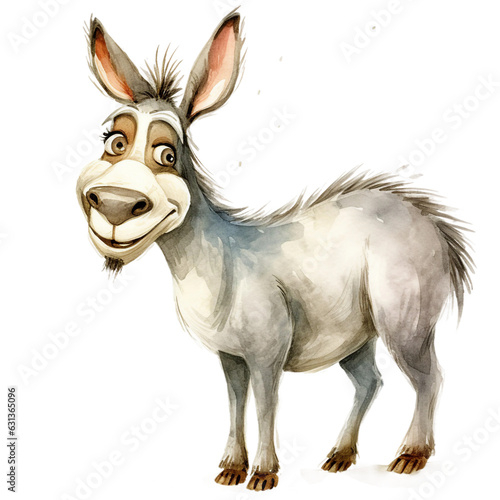Funny farm animal, a Donkey with mild smile cartoon illustration watercolor digital clipart,side view © Md Shahjahan