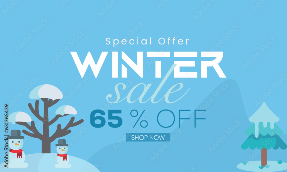 vector sale banner for winter, winter sale banner, winter 65% sale banner, winter sale banner 65% off