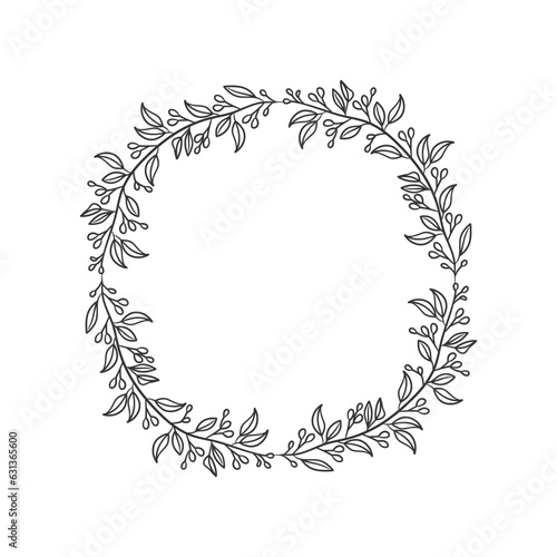 Hand drawn wreath circular vector art black and white