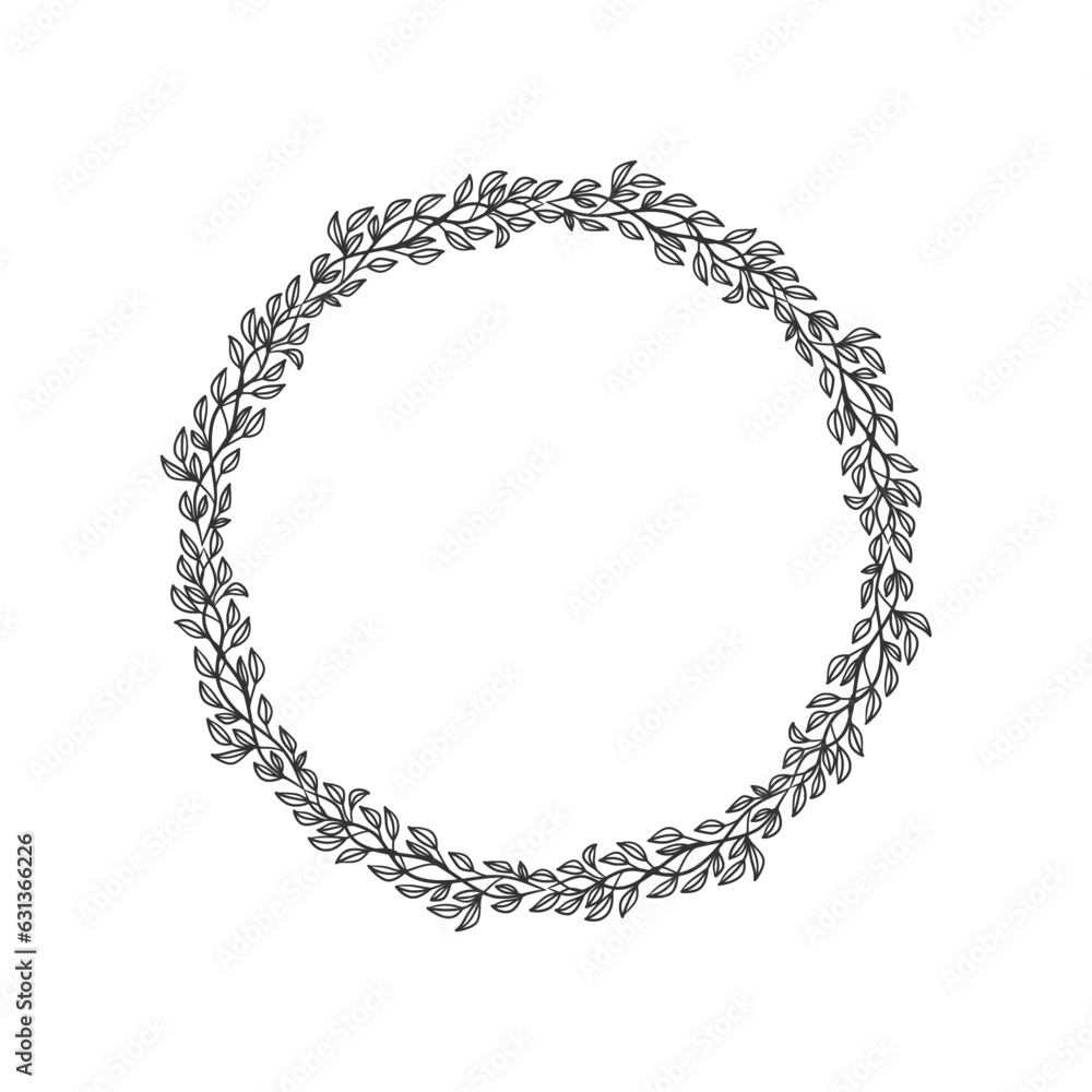 Hand drawn wreath circular vector art black and white Hand drawn wreath circular vector art black and white