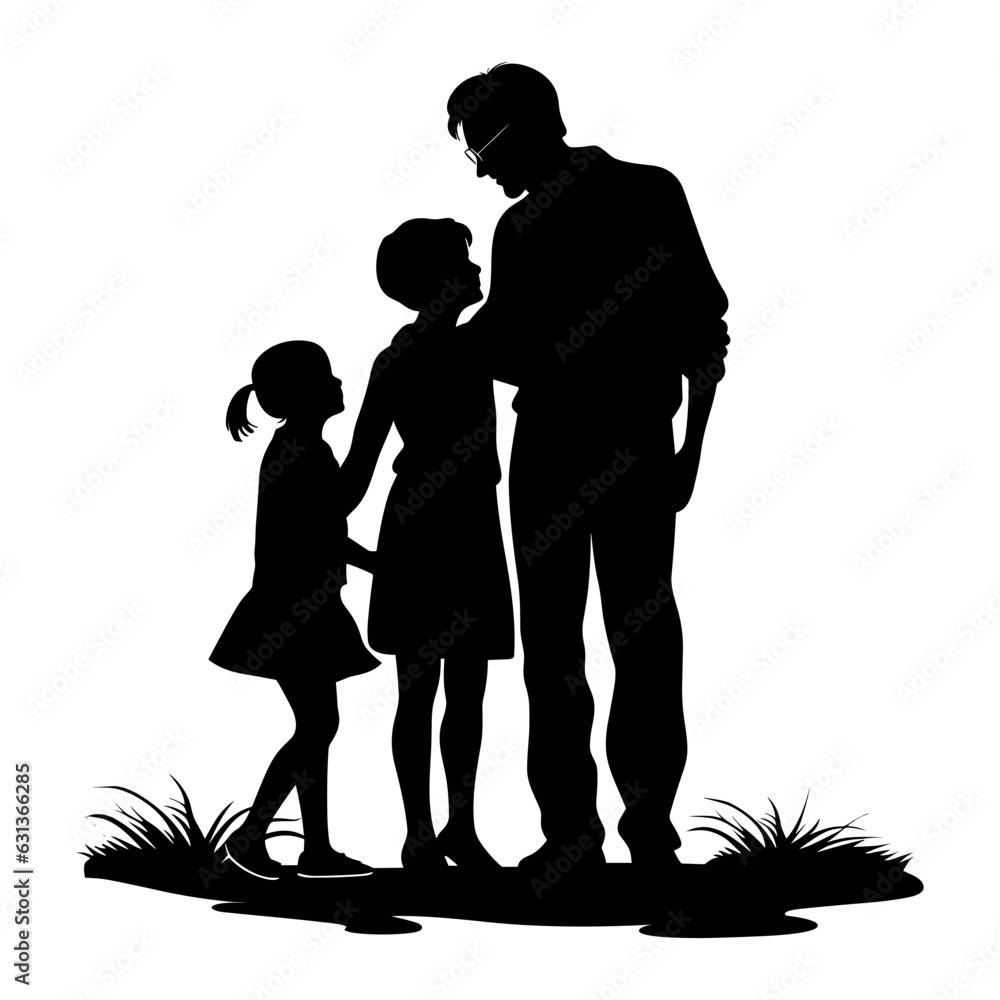 Grandparents Day silhouette Vector, Vector Silhouettes of elderly people with children