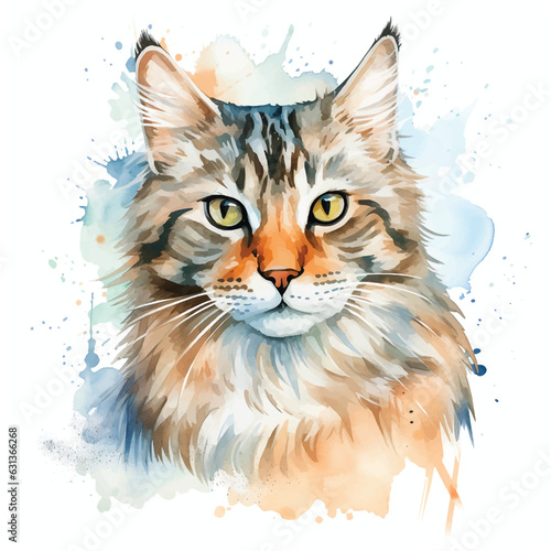 Artistic White Canvas Cat Watercolor Illustration