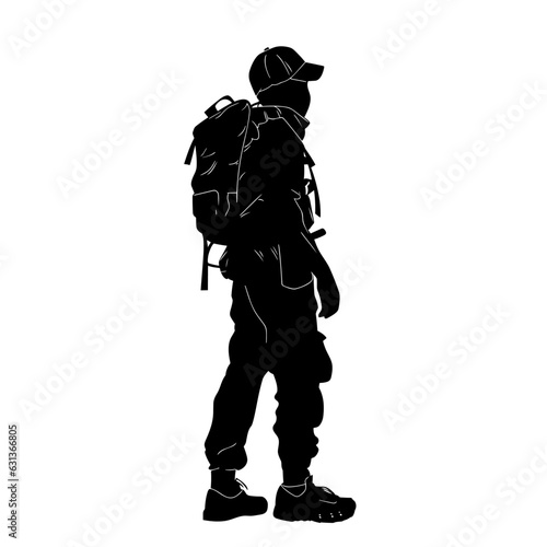 Hiking man vector Silhouette, Hiker Silhouettes, Silhouettes of Hiker with a backpack