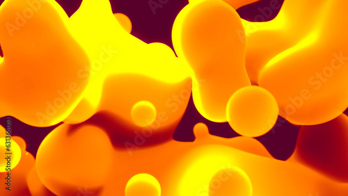 yellow and orange fantastic morphed fluid like lava lamp - abstract 3D illustration