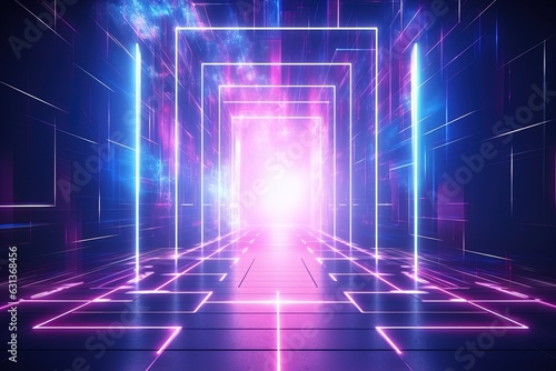 abstract futuristic geometric tunnel portal with pink blue glowing neon moving high speed wave lines and bokeh lights. Data transfer concept Fantastic wallpaper