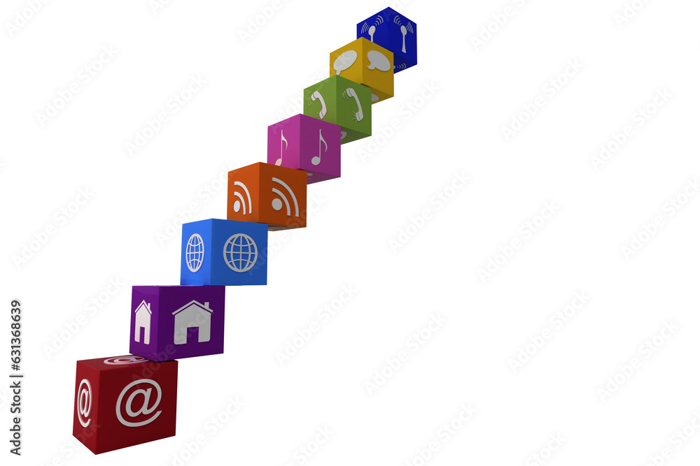 Digital png illustration of cubes with network symbols on transparent background Digital png illustration of cubes with network symbols on transparent background