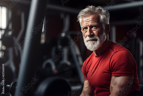 An elderly senior man training in a gym for fitness and workout