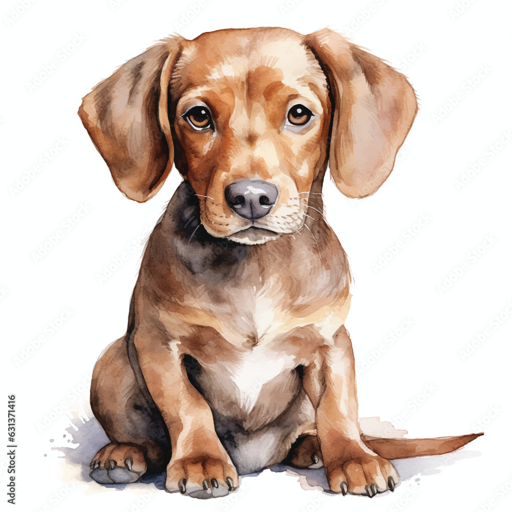 Gentle Watercolor Dog Portrait with a White Backdrop