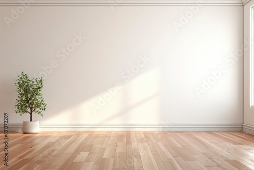 Empty white wall and wooden floor for product presentation