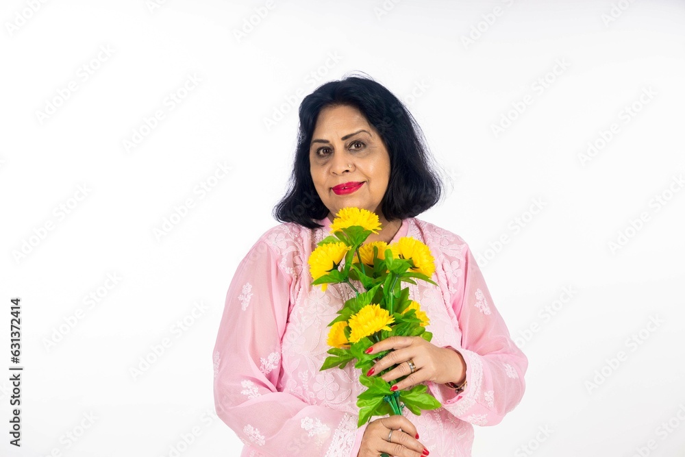 Indian woman giving happy expression on white background. Indian woman giving happy expression on white background.