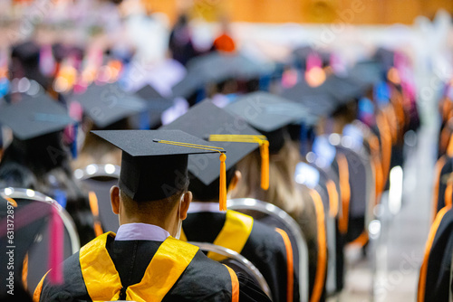 The back of the hat during graduation ceremony of a group of university graduates