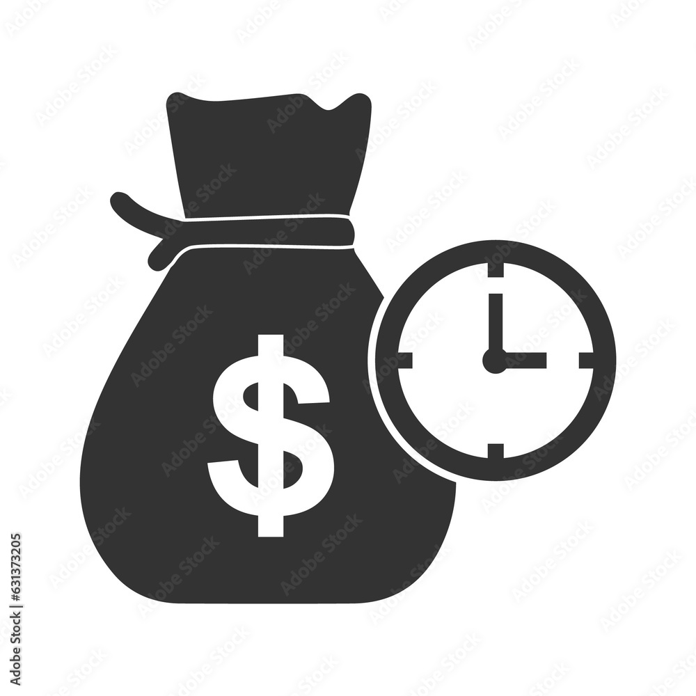 Vector illustration of time money bag icon in dark color and transparent background(png). Vector illustration of time money bag icon in dark color and transparent background(png).