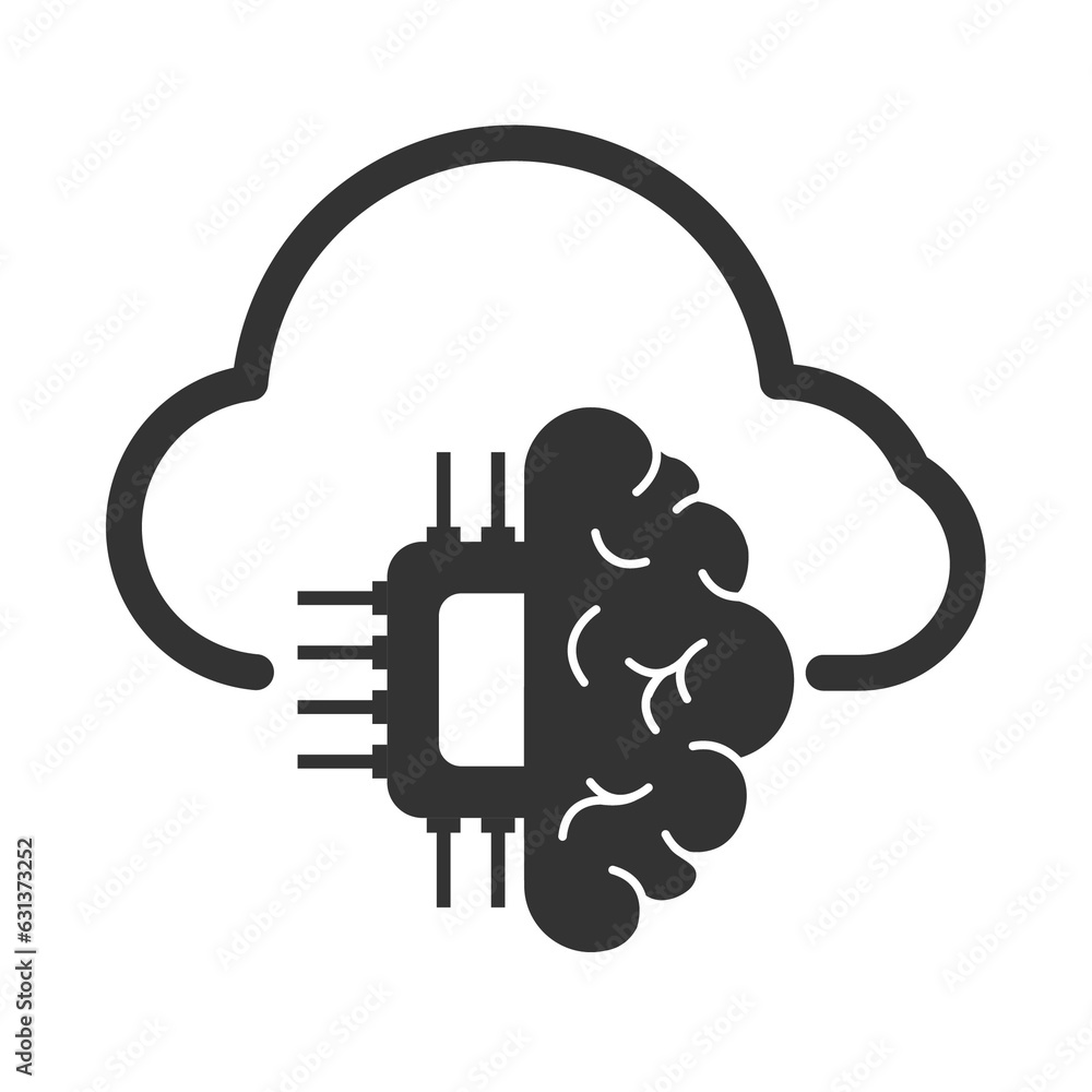 Vector illustration of cloud chip brain icon in dark color and transparent background(png). Vector illustration of cloud chip brain icon in dark color and transparent background(png).