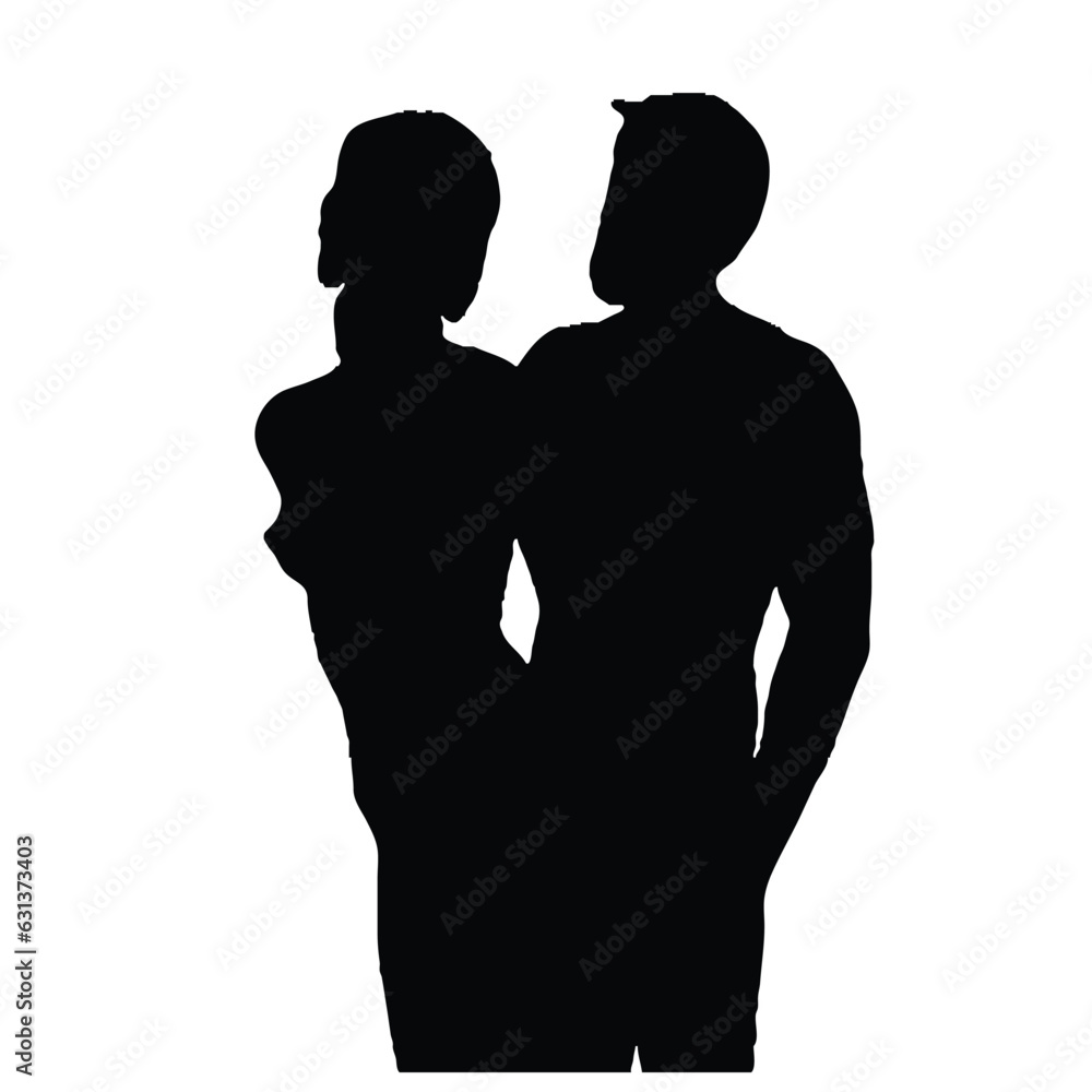 Silhouettes of the couple, A Beautiful couple standing in different poses. The figures of the couple are nude,
