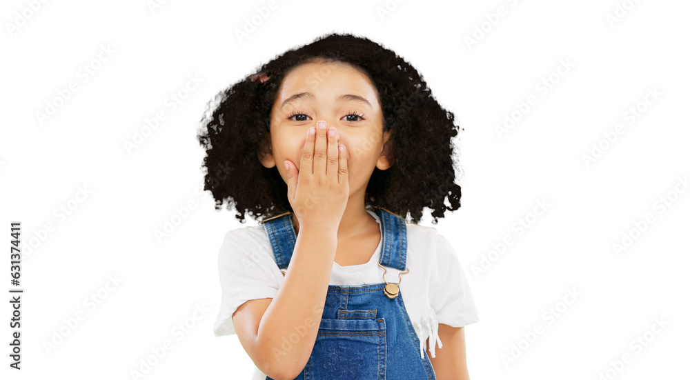 Shocked, news and surprise with portrait of child on png for notification, gossip and wow. Rumor, announcement and alert with face of young girl isolated on transparent background for sale and deal Shocked, news and surprise with portrait of child on png for notification, gossip and wow. Rumor, announcement and alert with face of young girl isolated on transparent background for sale and deal