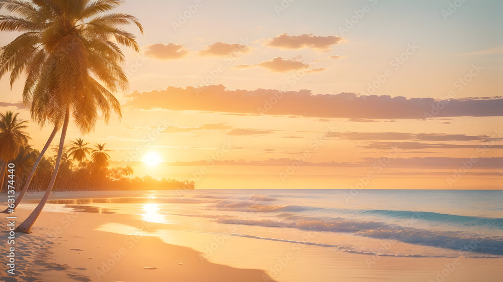 Beautiful Sunset view on Beach with Palm Trees