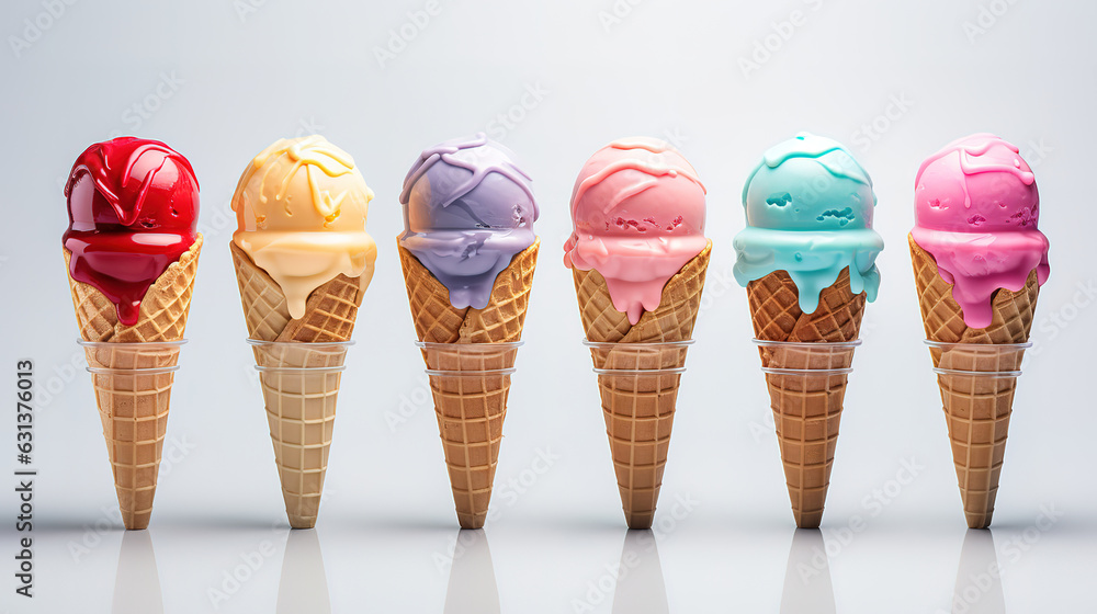Set of ice cream scoops, Bright color. Generative Ai Set of ice cream scoops, Bright color. Generative Ai