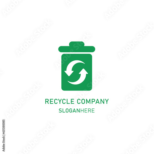 recycle company logo. combination of large trash box and recycle icon. gradient green color. isolated white baground