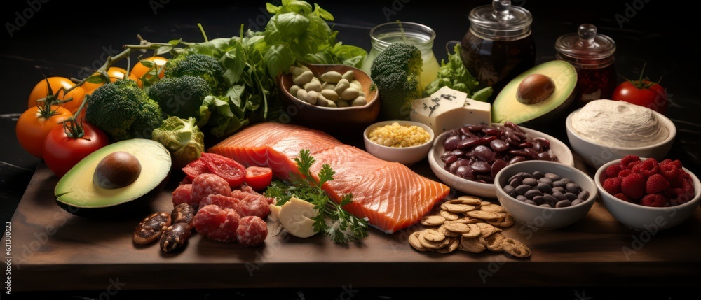 Fototapeta premium photo realistic, Low carb Diet, Eat fewer carbs and more foods rich in protein and fats