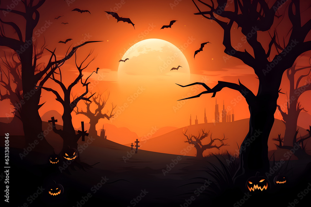 Halloween background with evil pumpkins, Generative AI
