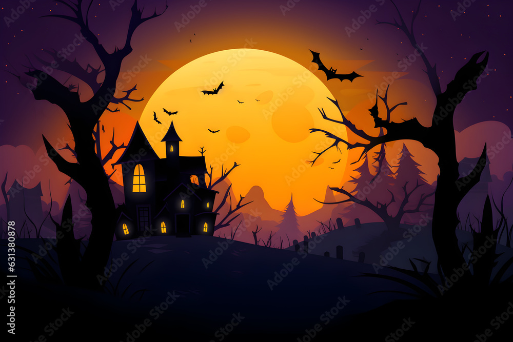 Halloween wallpaper, a colony of bats with a blood moon, Generative AI