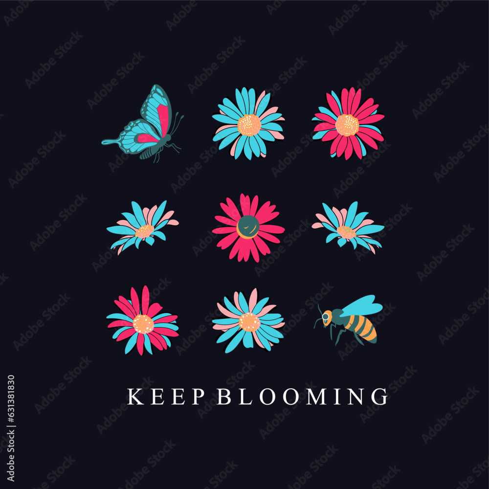 keep BLOOMING typography slogan for t shirt printing, tee graphic design.   - obrazy, fototapety, plakaty 