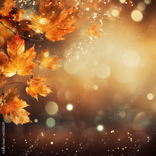 Fall leaves on a sparkling ethereal background