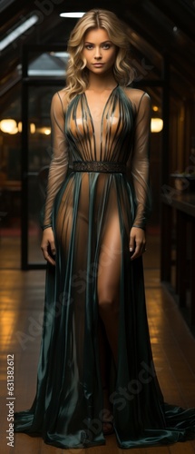 woman in intriguing classy sheer gown