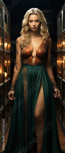 woman in intriguing classy sheer gown