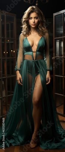 woman in intriguing classy sheer gown