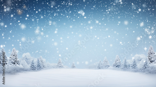 Snow-Covered Christmas Tree in a Forest Setting, with a Blurred Background and Falling Snow, Winter Landscape Scene. Generative AI © ABC Vector