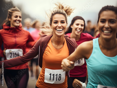 Female runners participating in a marathon Generative AI