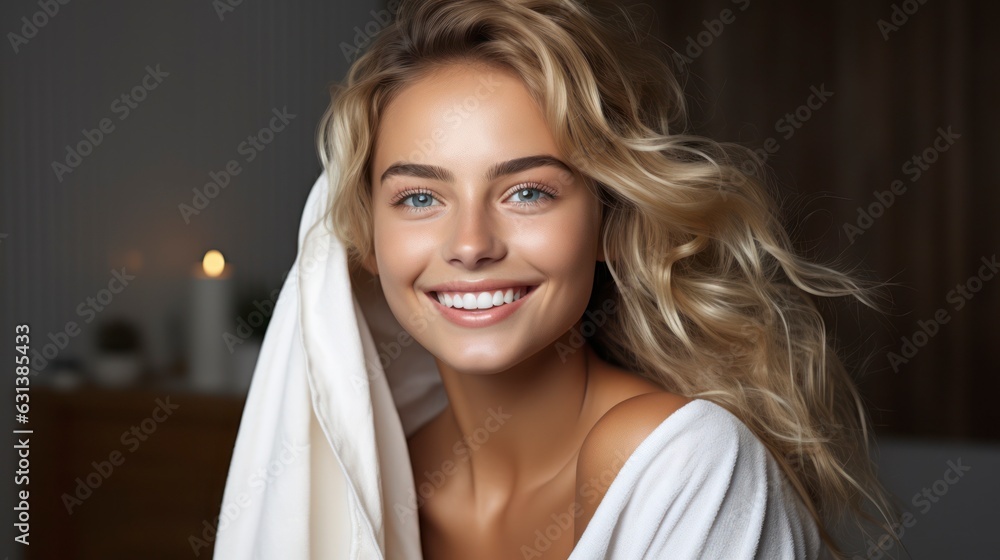 Fototapeta premium attractive woman, face in towel