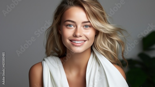 attractive woman, face in towel