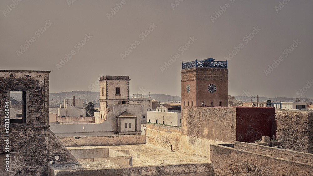  Essaouira cityscape. Moroccan terraces inside the Medina.